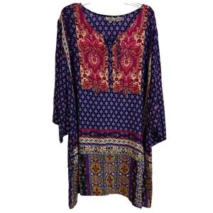 SR Fashion XL Boho Paisley and Geometric Print Long Sleeve Tunic Dress India EUC